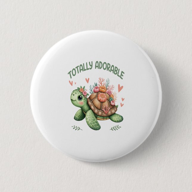 Totally Adorable Turtle with Coral 2 Inch Round Button (Front)
