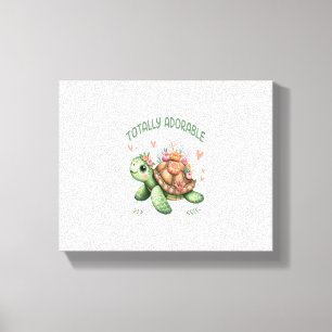 Totally Adorable Turtle with Coral Canvas Print