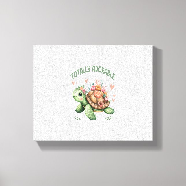 Totally Adorable Turtle with Coral Canvas Print (Front)