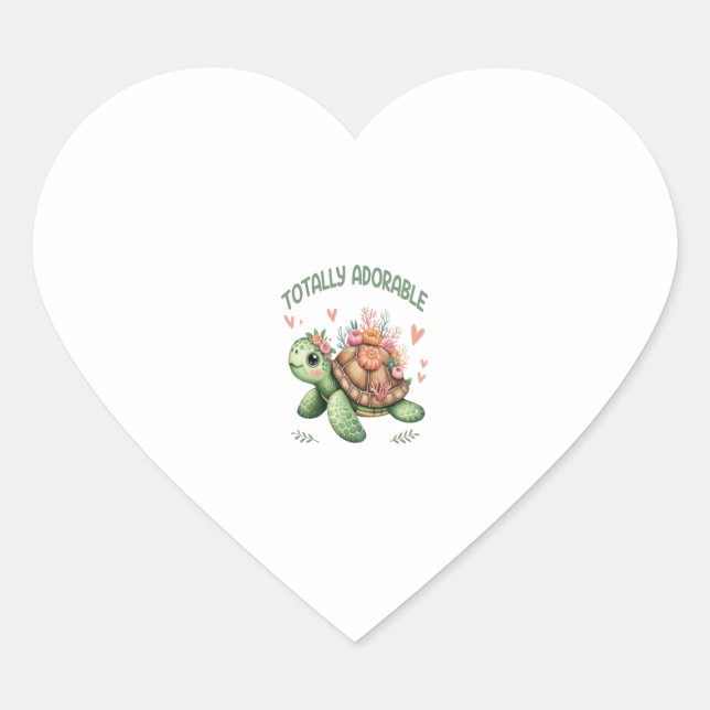 Totally Adorable Turtle with Coral Heart Sticker (Front)