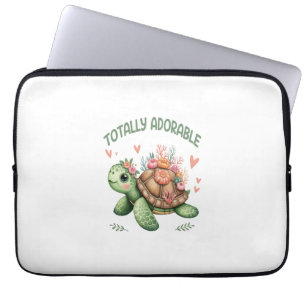 Totally Adorable Turtle with Coral Laptop Sleeve