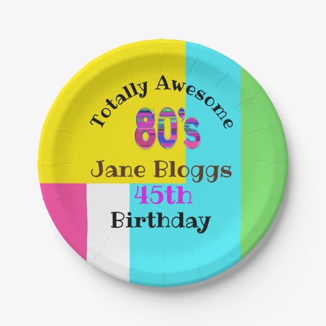 Totally Awesome 80's party supplies eighties Paper Plate (Front)