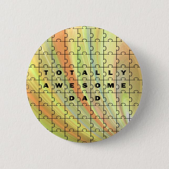 Totally Awesome Dad Puzzle Yellow/Brown 2 Inch Round Button (Front)