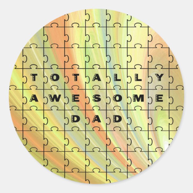 Totally Awesome Dad Puzzle Yellow/Brown Classic Round Sticker (Front)