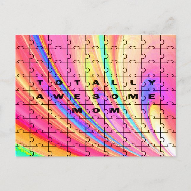 Totally Awesome Mom  Pink Swirl Puzzle Design Postcard (Front)