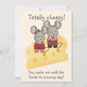Totally Cheesy Girl & Boy Mouse Sitting on Cheese Holiday Card