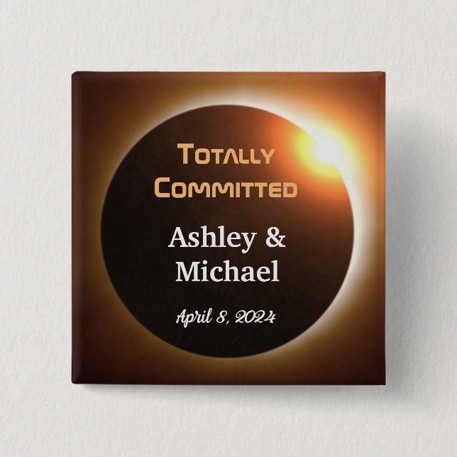 Totally Committed Eclipse Theme Wedding 2 Inch Square Button (Front)