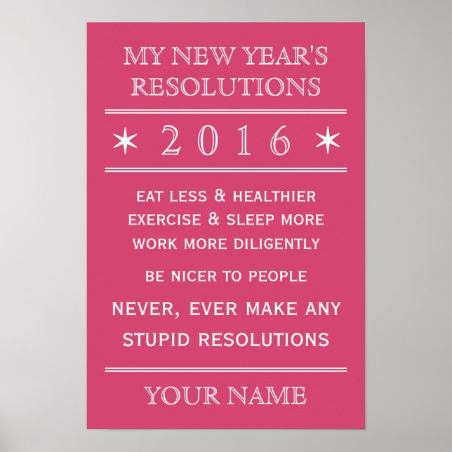 Totally customizable New Year's Resolution poster (Front)