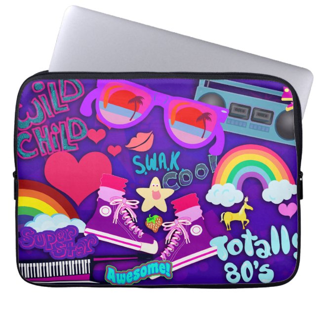Totally Eighties Purple Collage Laptop Sleeve (Front)