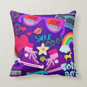 Totally Eighties Purple Collage Throw Pillow
