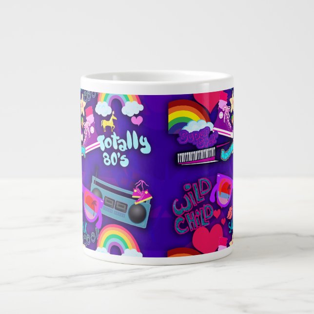 Totally Eighties Purple Fun New Wave Collage Large Coffee Mug (Front)