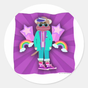 Totally Eighties Sock Monkey Classic Round Sticker