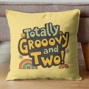 Totally Groovy and Two 2nd Birthday Throw Pillow