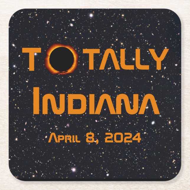 Totally Indiana 2024 Solar Eclipse Square Paper Coaster (Front)