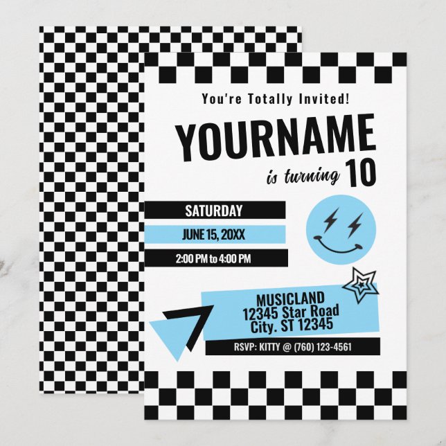 Totally Retro Birthday Invitation (Turq) (Front/Back)