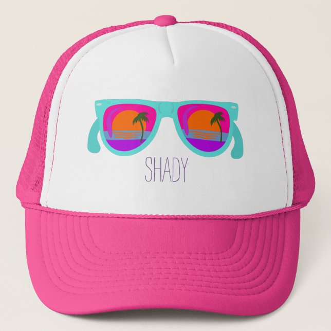 Totally  Retro Neon Eighties Sunset Sunglasses Trucker Hat (Front)