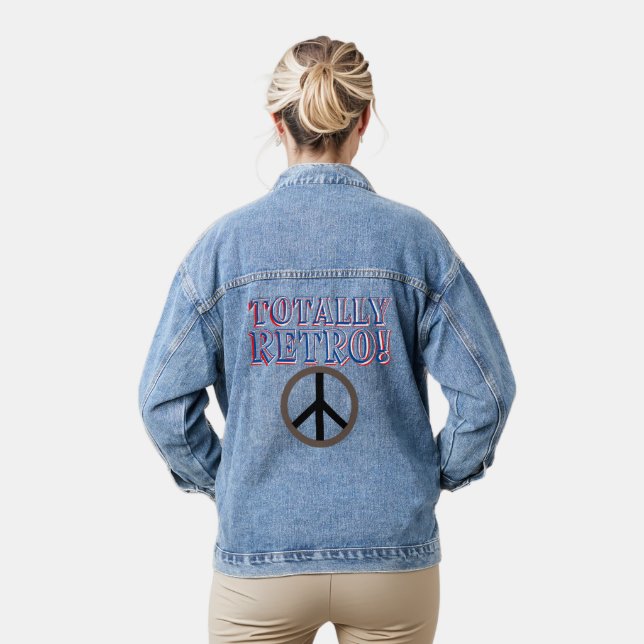 Totally Retro Red Blue White Peace Sign Denim Jacket (Model)