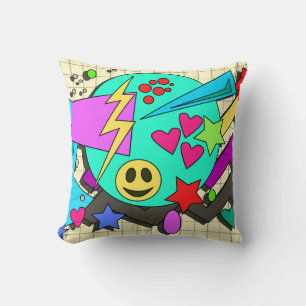 Totally Toon Nineties Flashback Cartoon Pattern Throw Pillow