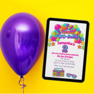 Totally Two-bullar, 80s Colorful 2nd Birthday Invitation