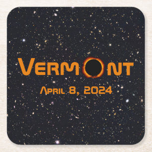 Totally Vermont 2024 Solar Eclipse  Square Paper Coaster