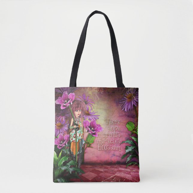 Tote art bag - Where hope grows miracles blossom (Front)
