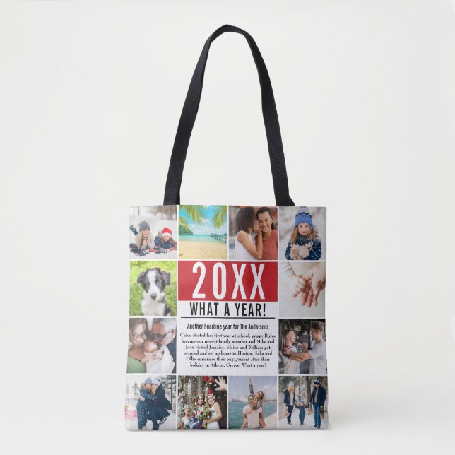 Tote Bag 12 Photo Collage Famille Amusement Année En Revue  (Devant)