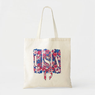 Tote Bag 1776 Amérique 4 juillet USA Floral Flowers