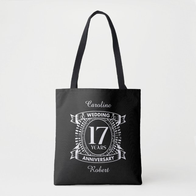 Tote Bag 17ème anniversaire mariage noir et blanc (Devant)