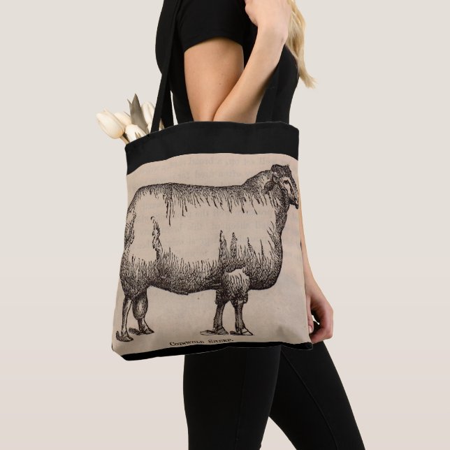 Tote Bag 19e century print cotswold sheep (De près)