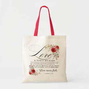 Tote Bag 1 Corinthiens 13:4-8 L'amour est Patient Bible Flo