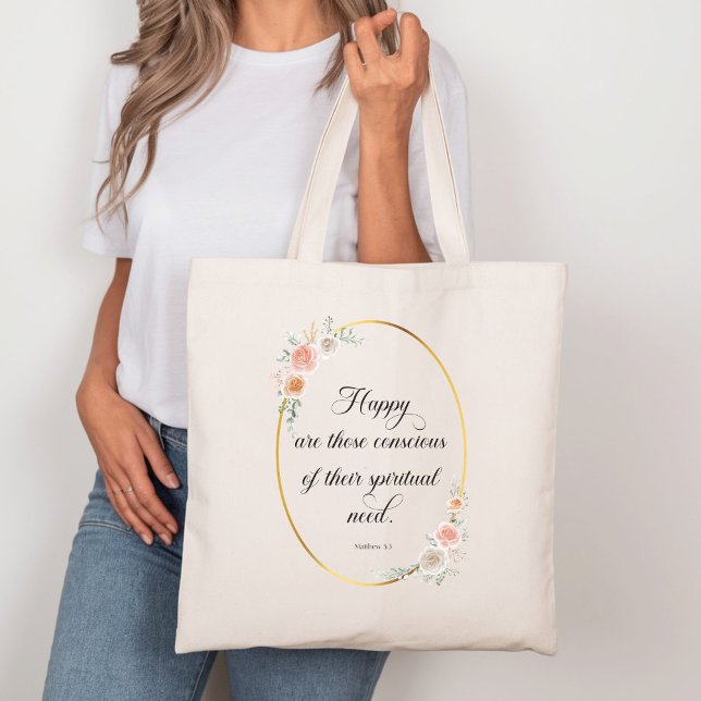 Tote Bag 2026 JW Year Text Matthew 5:3 with Roses (Créateur téléchargé)