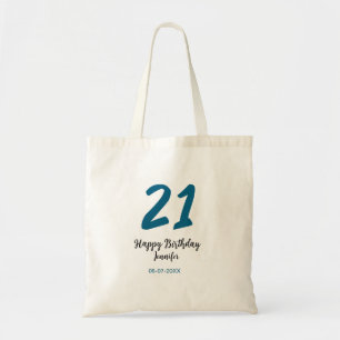 Tote Bag 21 ans audacieux lettre bleue simple minimum
