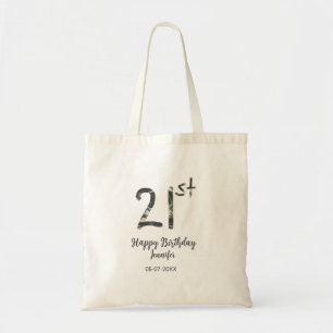 Tote Bag 21e anniversaire ajouter nom date année noire modè