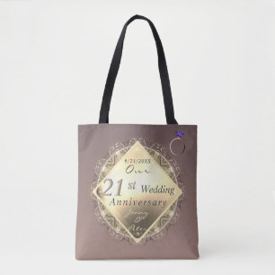 Tote Bag 21e anniversaire du Mariage laiton et olite