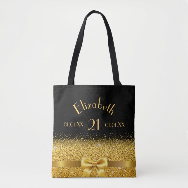 Tote Bag 21e anniversaire noir or arc nom (Devant)