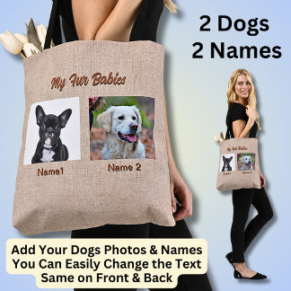 Tote Bag 2 Chiens, 2 Noms, Peut Changer De Texte, Photo Chi