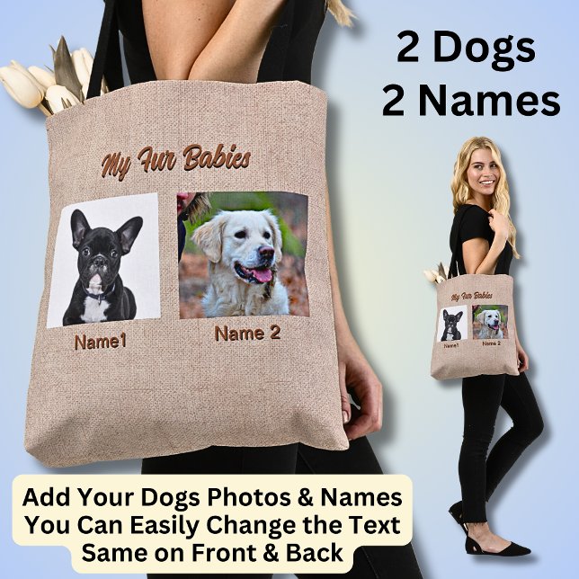 Tote Bag 2 Chiens, 2 Noms, Peut Changer De Texte, Photo Chi (Créateur téléchargé)