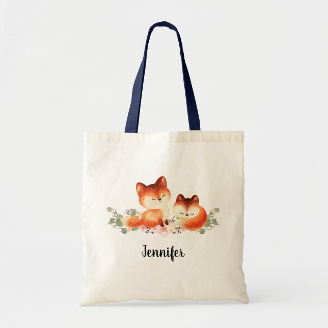 Tote Bag 2 mignons Petits Renards Rouges Aquarelle Design (Devant)