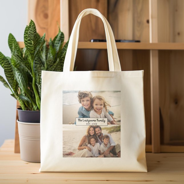 Tote Bag 2 Photo Collage Nom de famille - Photos horizontal (Custom Tote Bag)