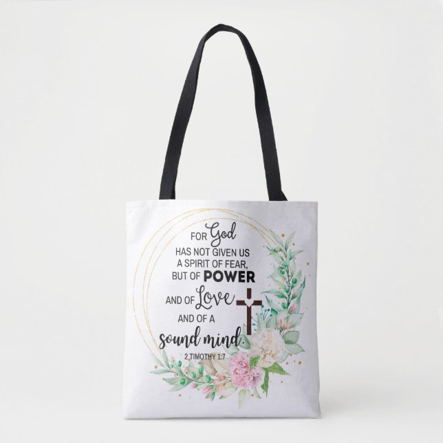 Tote Bag 2 Timothée 1:7 Dieu n'a pas donné un esprit de peu (Devant)