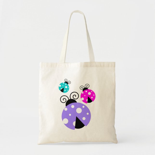 Tote Bag 3 coccinelles en rose et bleu violet (Devant)