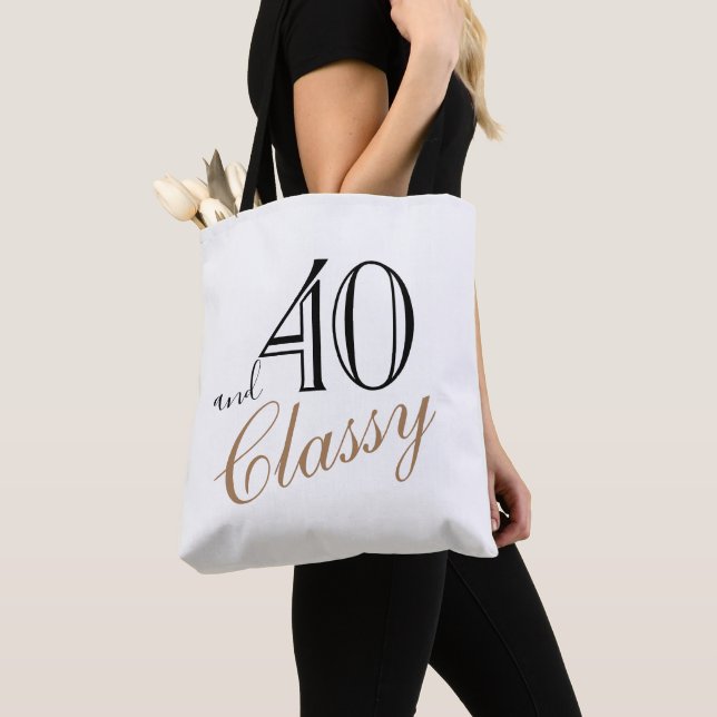 Tote Bag 40 et élégant noir élégant Script d'or Anniversair (De près)