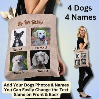 Tote Bag 4 Chiens, 4 Noms, Peut Changer De Texte, Photo Chi