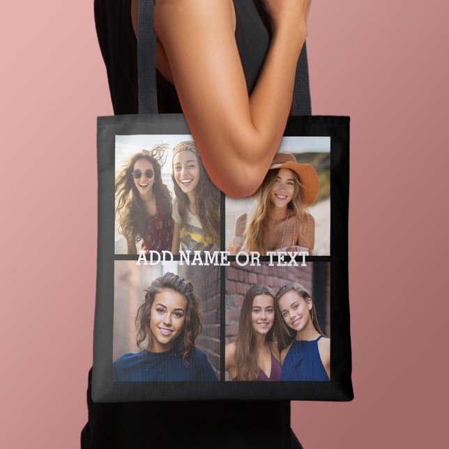 Tote Bag 4 Collage photo - CHOISISSEZ VOTRE COULEUR ARRIÈRE (Add 4 photos to this personalized tote bag)