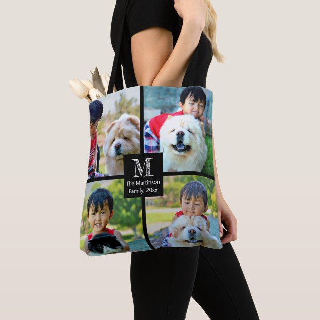 Tote Bag 4 Collage photo Customisé avec monogramme (De près)