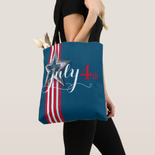 Tote Bag 4 juillet rouge et blanc rayures & étoile