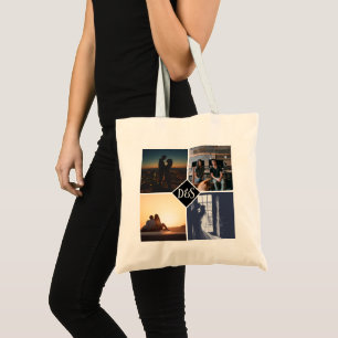 Tote Bag 4 Photo Collage personnalisé Monogramme