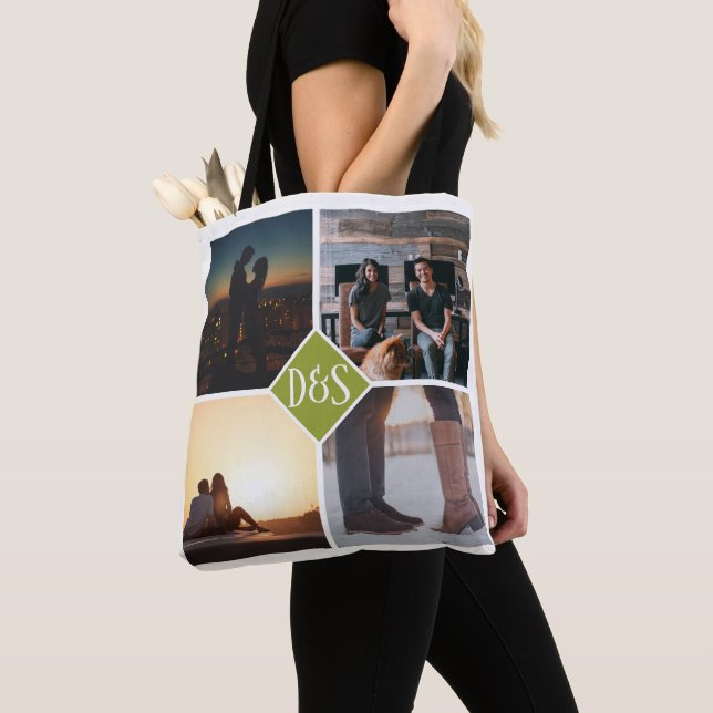 Tote Bag 4 Photo Collage personnalisé Monogramme (De près)