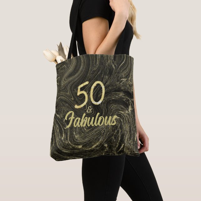 Tote Bag 50 et fabuleux 50e anniversaire fête Noir et Or (De près)