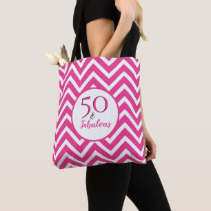 Tote Bag 50e anniversaire 50 & Fabuleux Cerise Rose Chevron